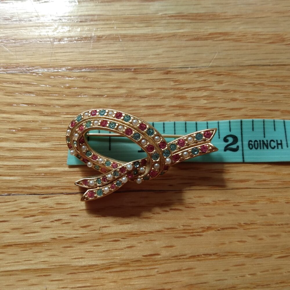 Vintage D'Orlan Buried Treasure Ribbon Knot Brooch Colorful Jewelry Collectible - Picture 4 of 8